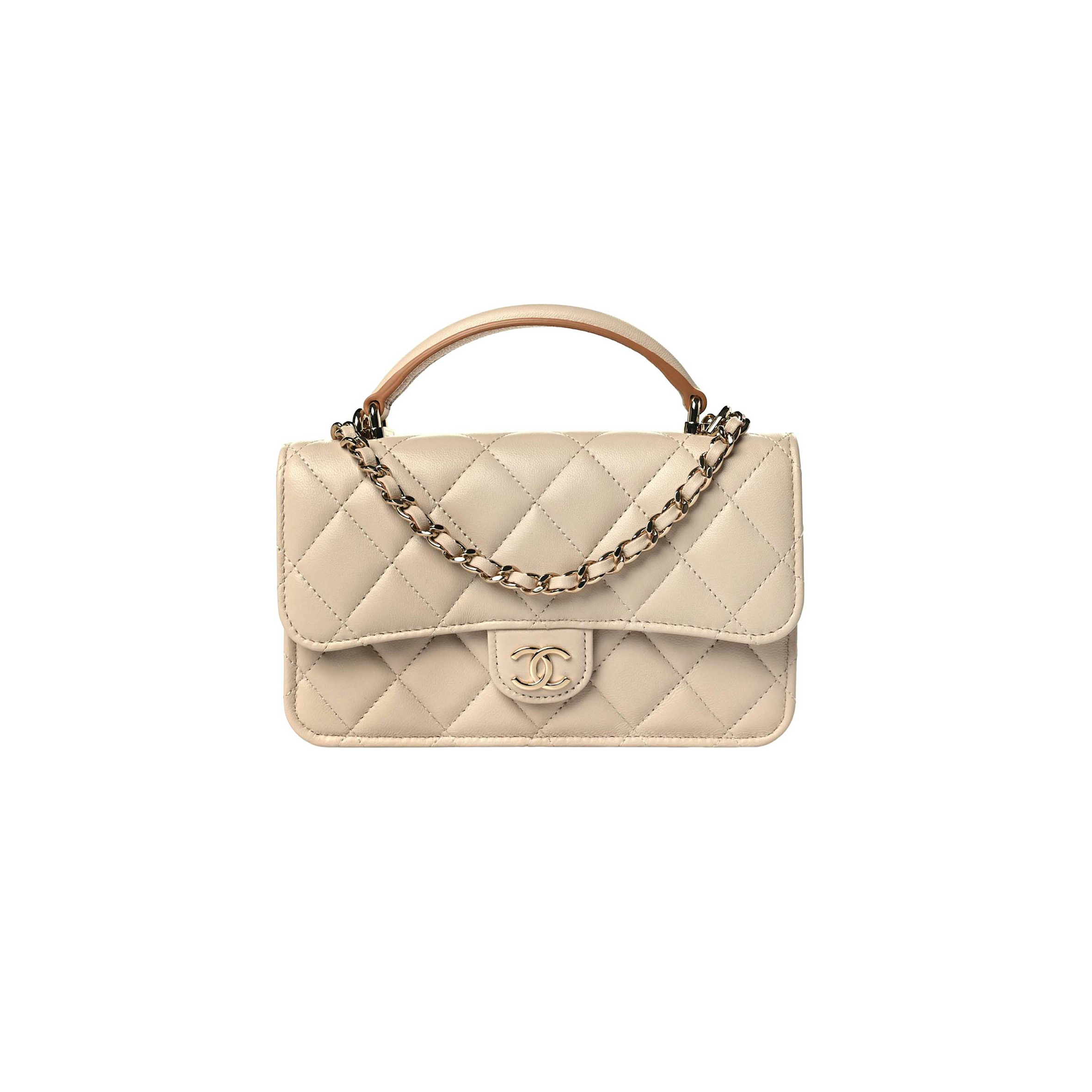 CHANEL MASTER LAMBSKIN QUILTED FLAP PHONE HOLDER WITH CHAIN BEIGE BROWN AP3226 (17.2*10*3.3cm)